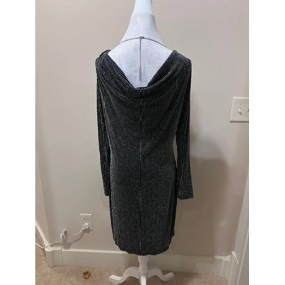 Michael Kors Black Silver Metallic‎ Pinstripe Cowl Back Dress MH78X7484A Large